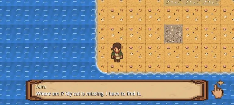 Echoes of the missing cat Android screenshot showing the phone-framed adventure game interface.